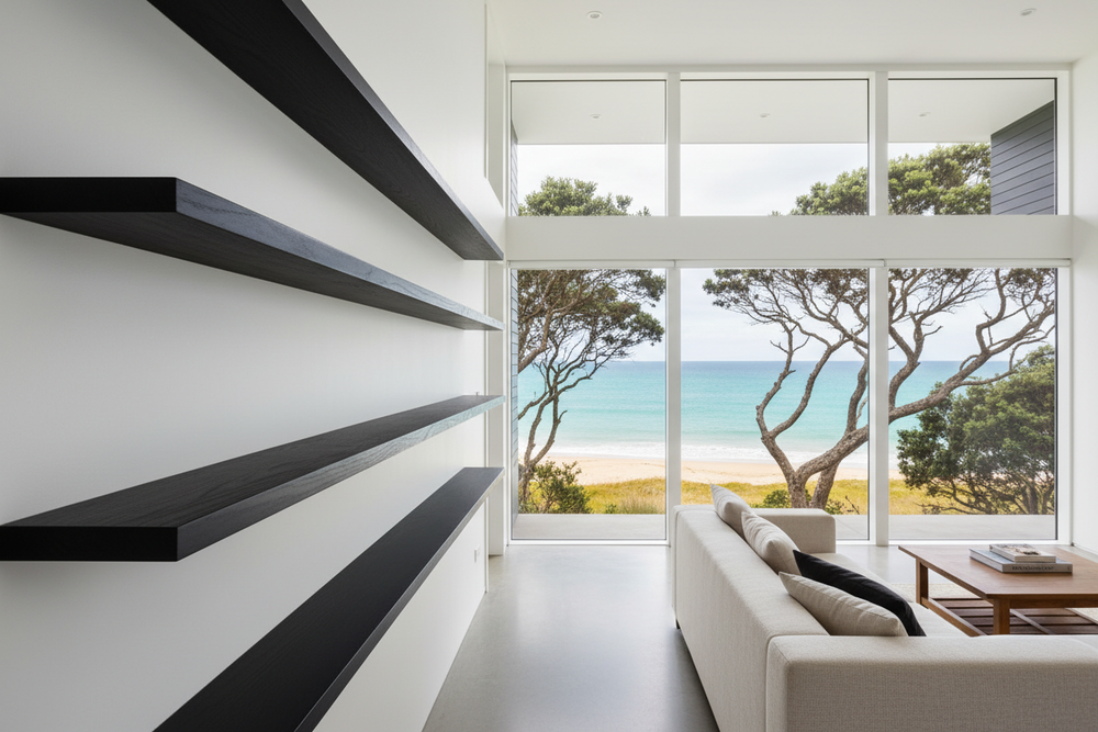 Can you please make the batch more modern, and please have no visible shelf brackets? And I would like to be able to see some North New Zealand coastline. 