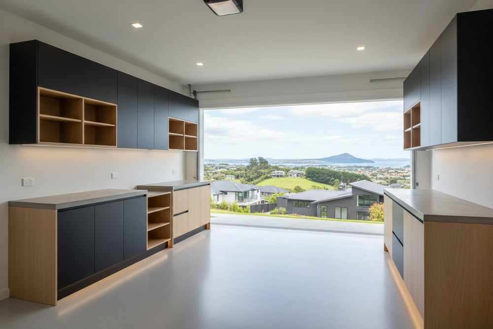 Please add some Auckland suburbs scenery in the background. 