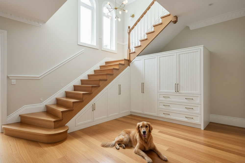 Please make the dog lay down on the ground. Do not change anything else in the picture. 